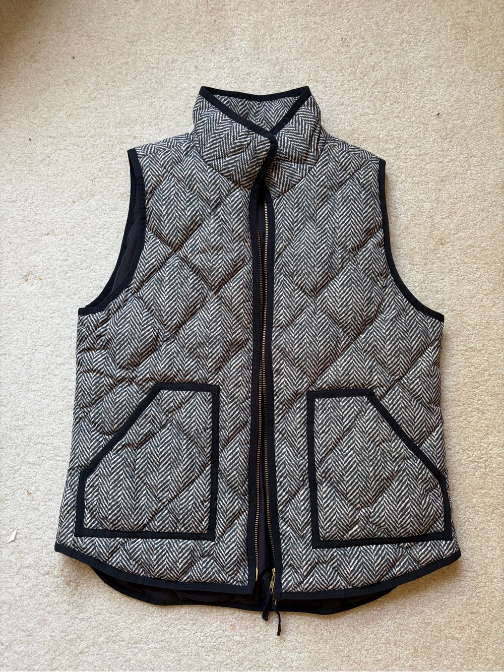 J. Crew Quilted Herringbone Puffer Vest in Black & Cream
